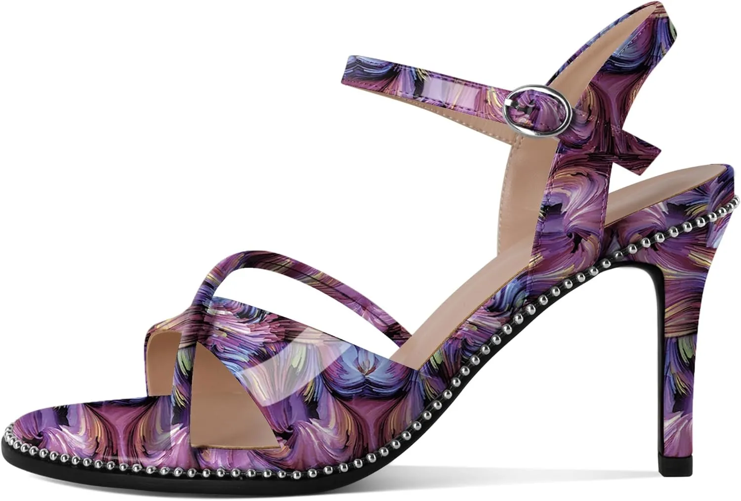 AUMOTED Women Stiletto High Heels Peep Open Toe Sandals Criss Cross Strappy Heels Wedding Office Cute Party Classic 3.1 Inch Summer Heels