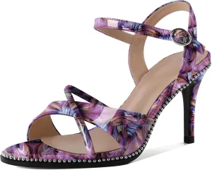 AUMOTED Women Stiletto High Heels Peep Open Toe Sandals Criss Cross Strappy Heels Wedding Office Cute Party Classic 3.1 Inch Summer Heels