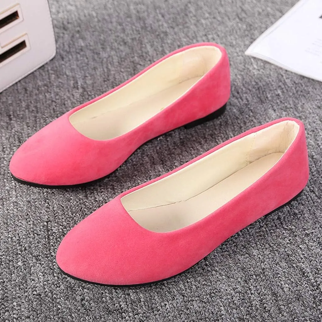 Classic Solid Ballet Flats for Women Comfort Casual Flats Lightweight Slip on Loafers Suede Dress Shoes