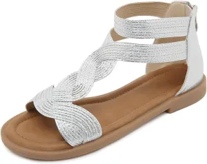 Flat Sandals For Women Dressy Comfortable Braided Strappy Sandals Open Toe Dressy Summer Sandals with Zip Closure