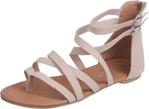 Flat Sandals for Women Dressy Comfortable Gladiator Strappy Summer Thong Cross Straps Zipper Open Toe Flip Flops