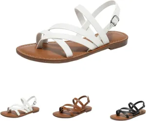 Flat Sandals for Women Dressy Strappy Adjustable Fashion Walking Comfortable Shoes with Open Toe Slingback Gladiator