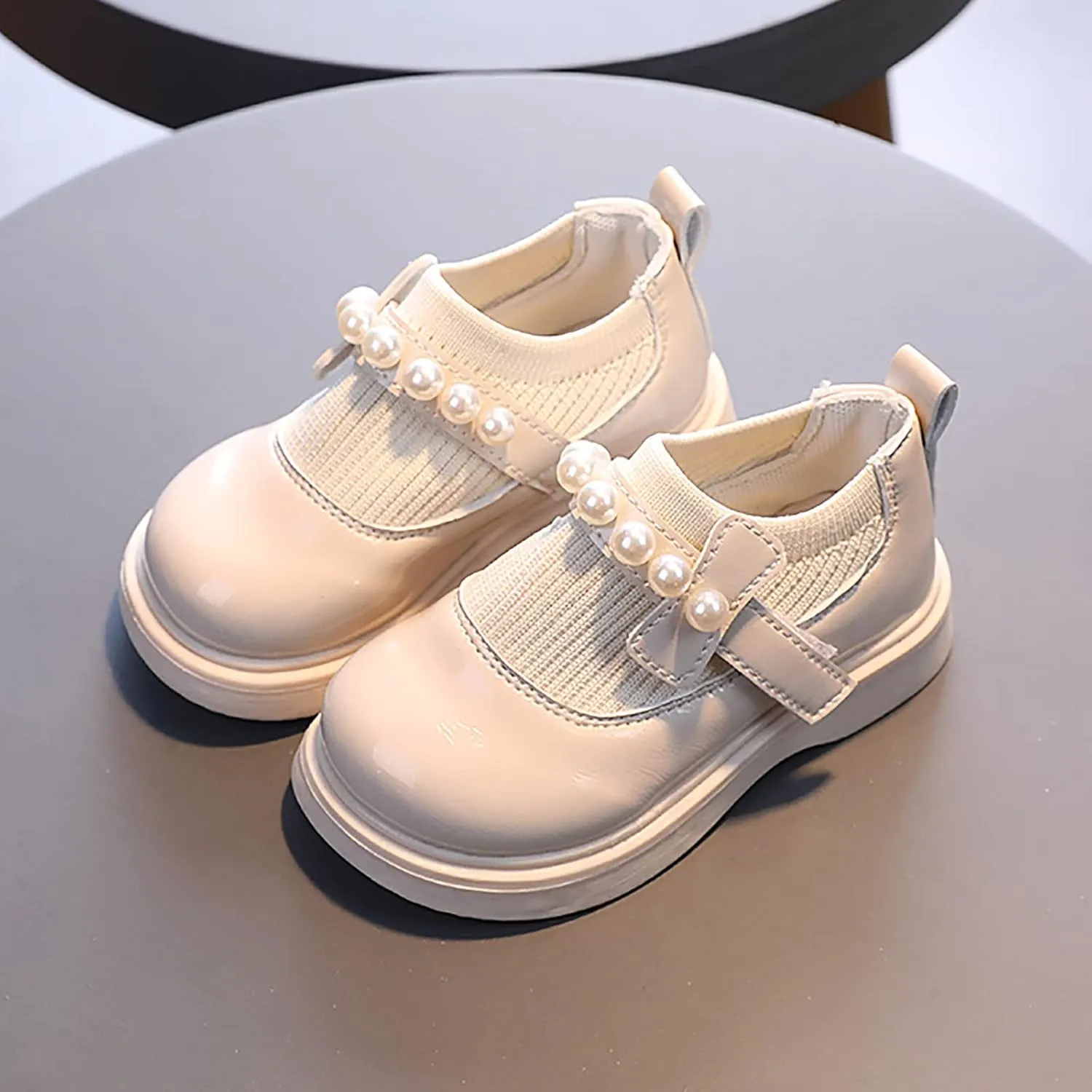 Girls Toddler Little Kid Big Kid Dress Flat Ballerina Shoe Leather Shoes Comfort Dress Shoes Big Size Boots (Beige, 21)