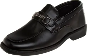 Josmo Boys Dress Shoes  Slip-On Comfort Uniform Oxford Loafer with Buckle Black and Brown (Big Kid/Little Kid) (Size 13-6)