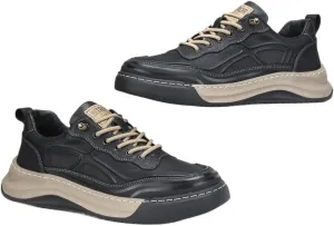Men Lace-up Business Casual Leather Shoes Fashion Walking Sneakers Work Lightweight Soft Sole