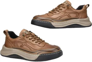 Men Lace-up Business Casual Leather Shoes Fashion Walking Sneakers Work Lightweight Soft Sole