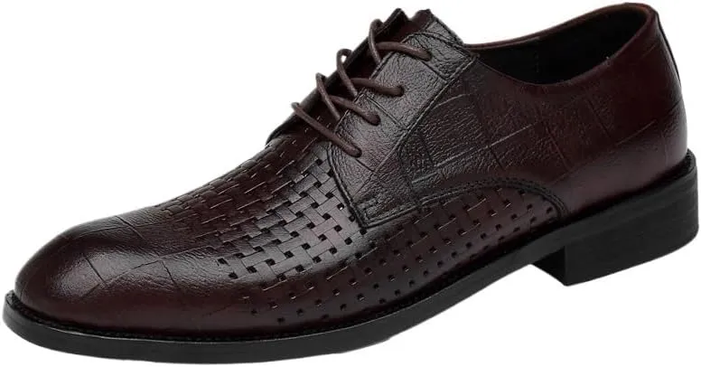 Men's Breathable Oxford Shoes Leather Wingtip Brogue Derby Shoes Non-Slip Low Top Lightweight All-Day Business Work Shoes