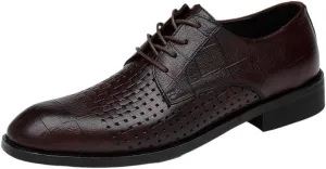 Men's Breathable Oxford Shoes Leather Wingtip Brogue Derby Shoes Non-Slip Low Top Lightweight All-Day Business Work Shoes