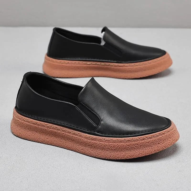 Men's Leather Loafers with Elastic Side Gussets Hidden Stretch Panels for All-Day Museum Visits & Gallery Hopping