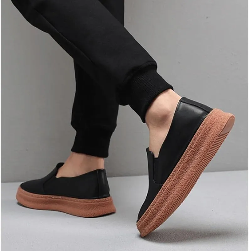 Men's Leather Loafers with Elastic Side Gussets Hidden Stretch Panels for All-Day Museum Visits & Gallery Hopping