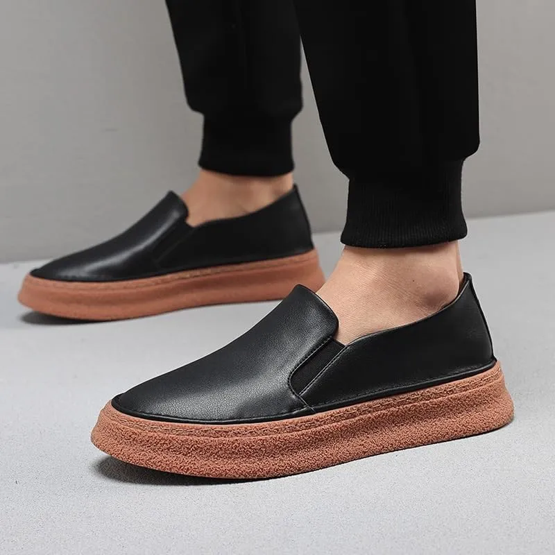 Men's Leather Loafers with Elastic Side Gussets Hidden Stretch Panels for All-Day Museum Visits & Gallery Hopping