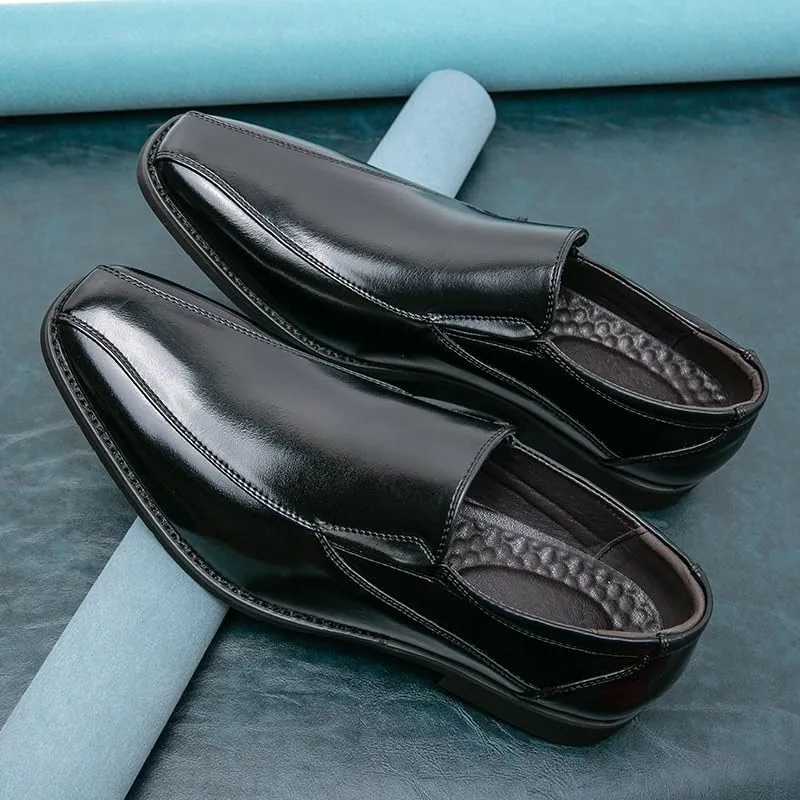 Mens Oxfords Fashion Square Toe Slip On Lug Sole Business Office Dress Shoes Lightweight All-Day Comfort Non-Slip Soft Sole Penny