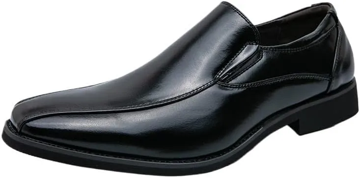 Mens Oxfords Fashion Square Toe Slip On Lug Sole Business Office Dress Shoes Lightweight All-Day Comfort Non-Slip Soft Sole Penny