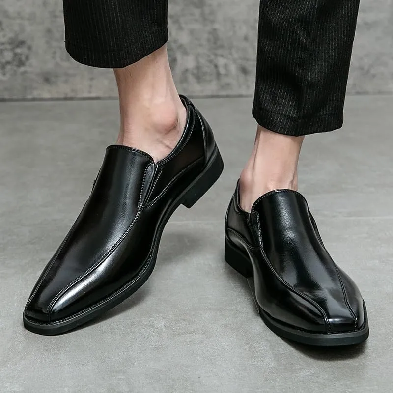 Mens Oxfords Fashion Square Toe Slip On Lug Sole Business Office Dress Shoes Lightweight All-Day Comfort Non-Slip Soft Sole Penny