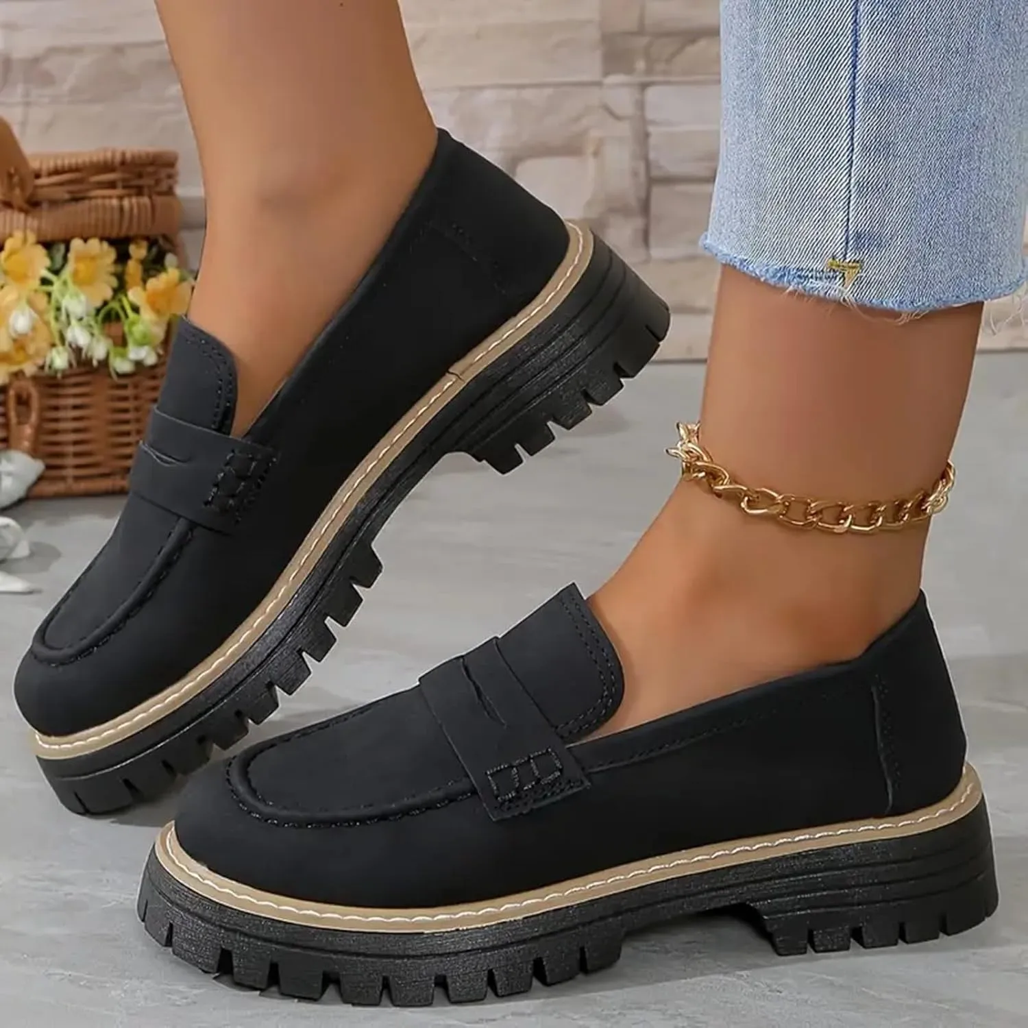 Orthopedic Platform Loafers, Orthopedic Shoes for Women Lug Sole Loafers Round Toe Walking Shoe Comfortable Slip On