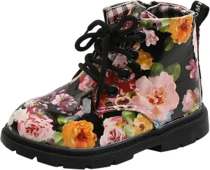 Toddler Boots Boys And Girls Waterpoor Ankle Boots Side Zipper Booties Floral Print Short Mid Calf Faux Suede Boots