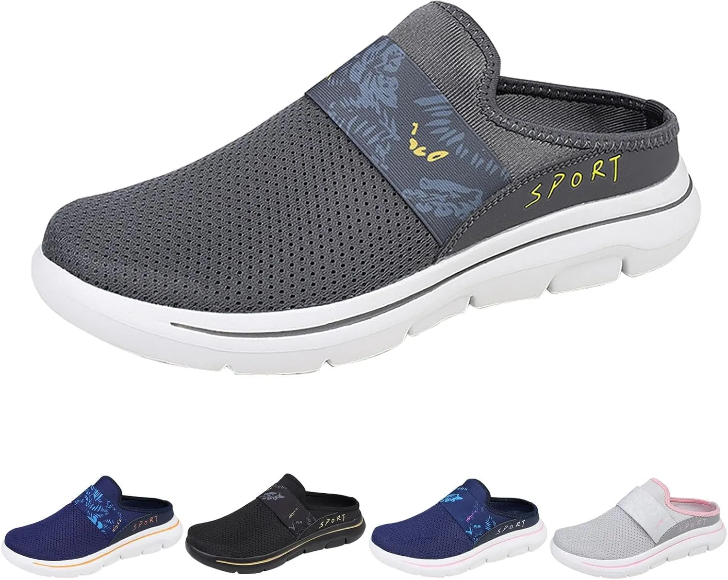 Womens Backless Sneakers Mesh Slip-on Mule Shoes Mens Running Shoes Sports White Casual Shoes Waterproof Sneakers Black Tennis Shoe Loafers Casual Slip On