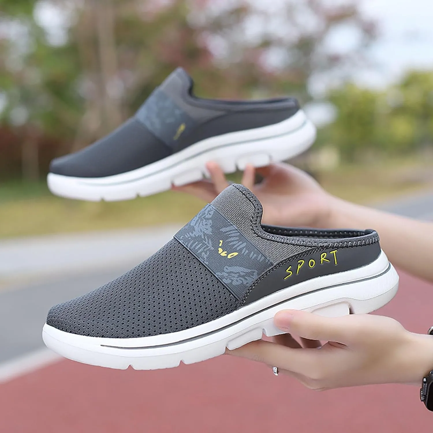Womens Backless Sneakers Mesh Slip-on Mule Shoes Mens Running Shoes Sports White Casual Shoes Waterproof Sneakers Black Tennis Shoe Loafers Casual Slip On