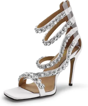 Womens Sparkling Rhinestone Stiletto High Heels Sandals Double Ankle Strap Sexy prom heels Wedding Party bridal heels