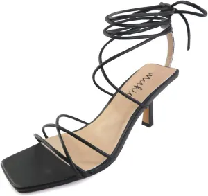 Womens Strappy Lace Up Heeled Sandals