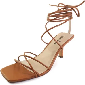 Womens Strappy Lace Up Heeled Sandals
