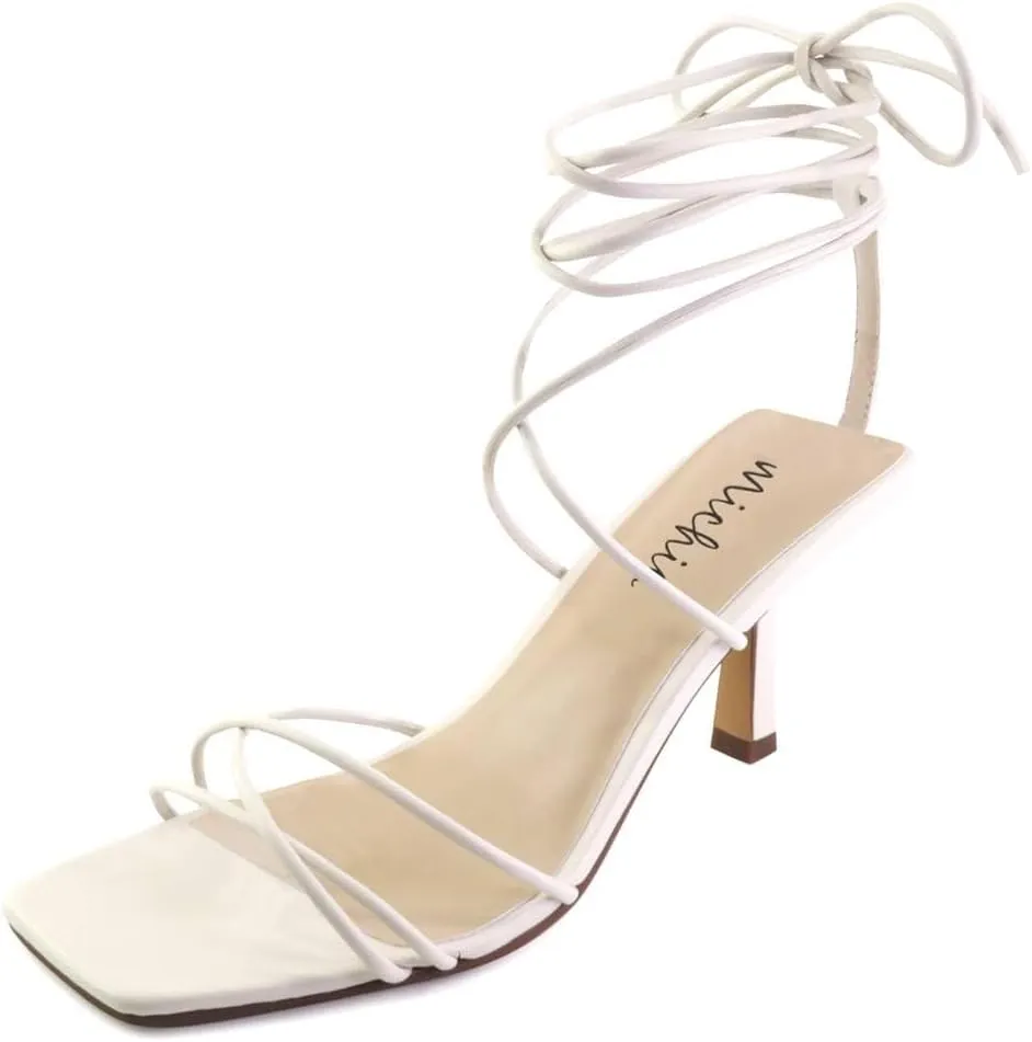 Womens Strappy Lace Up Heeled Sandals