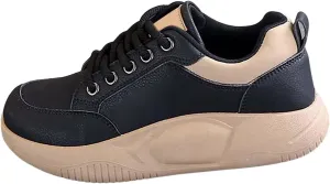 Womens Thick Sole Sneakers Solid Color Lace-up Casual Breathable Soft Walking Running Shoes Comfortable Tennis Shoes Non Slip Summer Spring Women's Sneakers