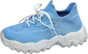 Woven Sneakers for Women Lace-up Breathable Thick Sole Walking Running Shoes Comfortable Tennis Shoes Non Slip Casual Womens Sneakers with Arch Support